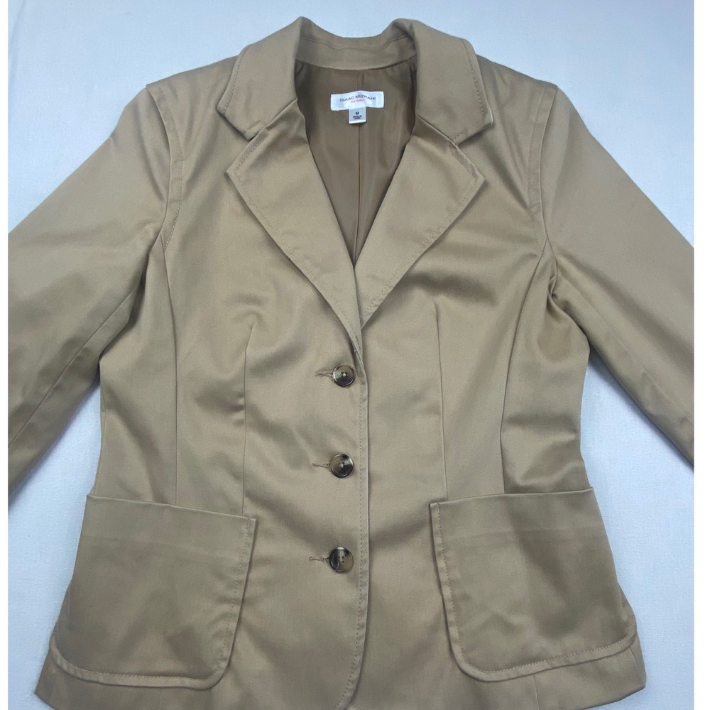 Isaac Mizrahi for Target Tan Khaki Cotton Blend 3 Button Blazer Jacket Womens M